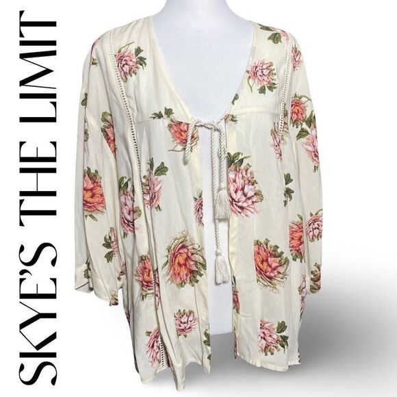 SKYE’S THE LIMIT Floral Kimono, Front Tie Closure, 3/4 Sleeves, Size M - Picture 1 of 8